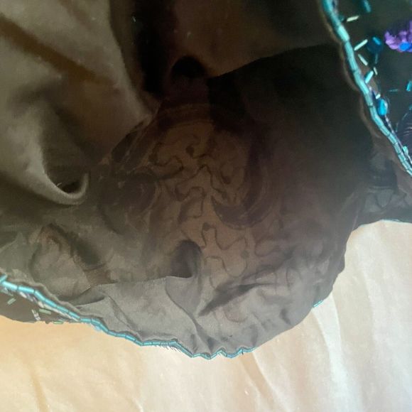 Lawrence Kazar VTG Womens Silk Beaded Sequin Blouse Size Large Black Blue Purple - Picture 11 of 13